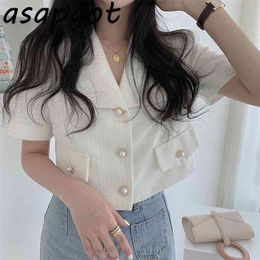 Coats & Jackets Summer Elegant Sweet Vintage Temperament Turn Down Collar Short Sleeve Jacket Office Lady Women's Clothing 210918