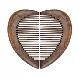 Wholesale Black sandalwood Heart shaped comb Hair brushes Wood Massage straight hairs combs For lovers