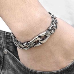 Men's 316L Stainless Steel Curb Cuban Link Bracelet Totem Knot Charm Wristband Male Jewellery Dropship Gift for Men HB10