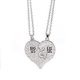 Pendant Necklaces 2 Pcs/Set Couple BIG SIS/LIT SIS Necklace Cubic Zirconia Heart-shaped Stitching Clavicle Chain Friendship