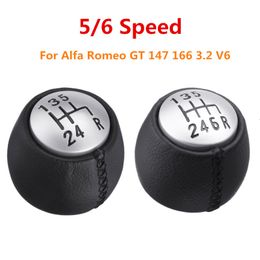 5 6 Speed Car Auto Manual Gear Shift Knob PU Leather Lever Shifter Handball Round 55347088 For Alfa Romeo GT 147 166 3.2 V6