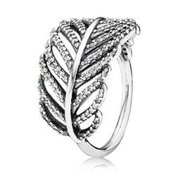 Cluster Rings Authentic 925 Sterling Silver Shimmering Feather Ring For Women Anniversary Party Trendy Gift Fine Europe Jewelry