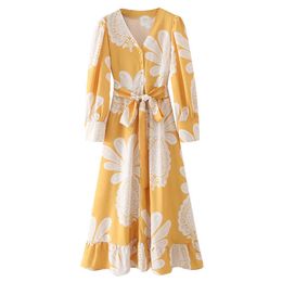 Summer Shirt Dress Women V-neck Long Sleeves Elegant Casual Chic Lady Maxi Dress Woman Robe Femme 210709