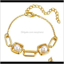 Bracelets Jewelryfashion Hollow Out Geometric Pearl Bracelet Charming Women Wedding Gold Chain Aessories Exquisite Anniversary Gift Beaded, S