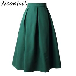Neophil Summer Ladies Black Pleated Ball Gown Skater Midi Skirts Womens Solid Plus Size XXXL Office Wear Tutu Saias S8322 210708