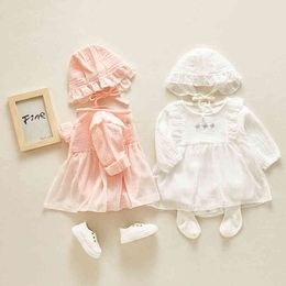Spring Infant Baby Girl Embroidery Rompers + Hat 2pcs Kids Fashion Overalls Children Clothings Cotton 210429