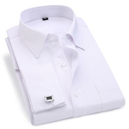 Men French Cuff Dress Shirt White Long Sleeve Casual Buttons Shirt Male Brand Shirts Regular Fit Cufflinks Included 6XL 210708