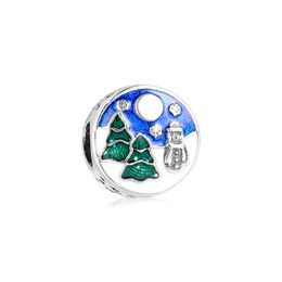 Fits Pandora Bracelet 925 Sterling Silver Snowy Wonderland Charms Blue & Green Enamel Beads for Jewelry Making Christmas Gift