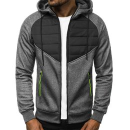 Men Designer Jacket Autumn Winter Zipper Hooded LongSleeve Patchwork s Fashion s Slim Fit Outerwear Coat 210811