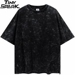 Hip Hop Streetwear Oversize T-shirt Men Washed Plain T Shirt Harajuku Cotton Short Sleeve Tops Tees Spring Summer Tshirt 210726