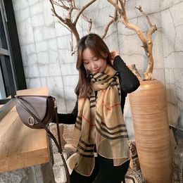 Berets Plaid Silk Scarf Women Autumn And Winter All-match Mulberry Shawl Wool Long Dual-use Gauze