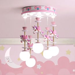 Nordic Simple Chandelier Boys and Girls Bedroom Dreamlike Unicorn Hanging Lamps Creative LED Children's Room Cartoon Lighting