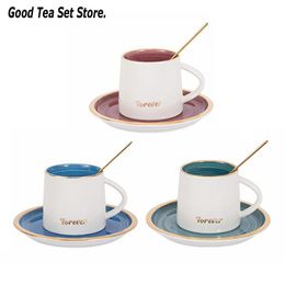 Ceramic Coffee Mug Spoon Saucers Porcelain Nordic Style Household Cup Set Luxury Latte Milk Afternoon Tea Snack Plate Gift Cups &