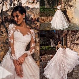 Modest Elegant Plus Size A-Line Wedding Dress Bridal Gowns Lace Sweetheart Long Illusion Sleeves Sweep Train Formal Dresses vestidos de novia Custom Made