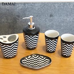 Bath Accessory Set Wavy Stripes Decorative Bathroom Accessories Ceramic Nordic Modern Household Five Piece Shower Home Decor