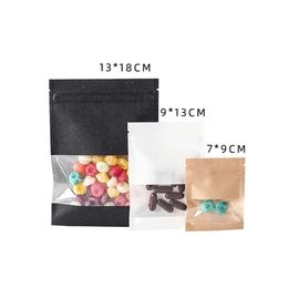 Brown White Kraft Zipper Package Bag Smell Proof Pouch with Window for Food Coffee Tea Storage