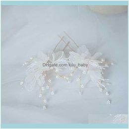 Hair Jewelryyarn Flower Pins Bridal Clips Pearls Wedding Jewellery Piece Handmade Women Aessories Hairpins Drop Delivery 2021 9Lqwd