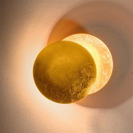 Nordic minimalist personality creative aisle corridor wall lamp bedside living room round gold silver copper LED wall light 210724