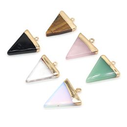 25x32mm Natural Stone Rose Quartz Tiger's Eye Opal Triangle Pendant Charms DIY Earrings Necklace Jewelry Making