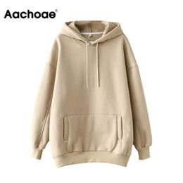 Aachoae Casual Solid Hooded Hoodies Women Batwing Long Sleeve Plus Size Sweatshirts Autumn Pullover Pure Fashion Tops Sudaderas 210927