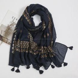 Women Autumn Navy Blue Abstract Floral Cotton Shawl Scarf High Quality Print Wrap Pashmina Muslim Hijab 180*85cm