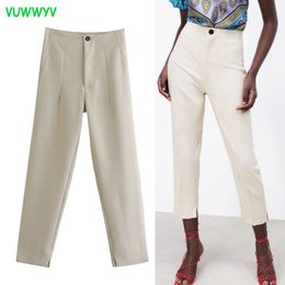 VUWWYV Aesthetic Indie Pants Women High Waist Office Wear Woman Spring Summer Casual Slip Hem Top Button Trousers 210430