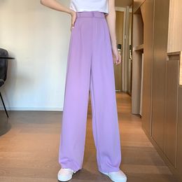 INS Cool Women Suits Pants Student Korean Slacks Straight Harem Pants Lady Plus Size 4XL Oversized Autumn Long Purple Trousers 210319