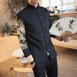 Chinese Traditional Ethnic Clothing Men's Wedding Formal Tang suits Jacket + Pants youth slim fit casual Embroidered Dragon Zhongshan Clothes