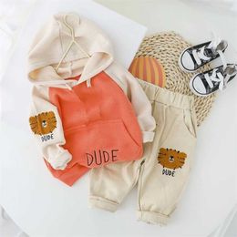 Spring&Autumn Kids Hooded Clothes For Boys Girls Outfits Fashion Cotton 1 2 3 4 Years Long Sleeves Top Pants Children Costume 211025