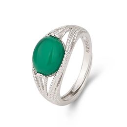 -Koreanische Version Hotan Ring Jasper Frau mit grünem Jade Myelin eingelegt. Retro-kreativer Achat-Mode-Silberschmuck.