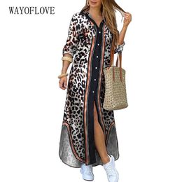 WAYOFLOVE Fashion Leopard print Women Dress Casual Plus Size Robe Long Sleeve Dresses Woman Elegant Button Shirt Long Dress 210602