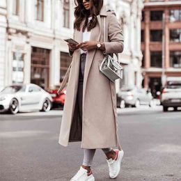 Winter Elegant Long Sleeve Coat for Women Light Tan Office Lady Overcoat Plus Size Windproof Wool Coat Fashion Windbreaker 210924