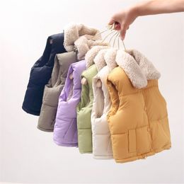 Winter wool Kids Boys Infant Girl Clothing Toddler thicken Solid Color Turn-down Collar Down Vest For 1-8 Y Girls clothes 211203