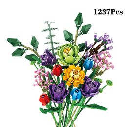 Woma New Creator Expert DIY Flowers Bouquet Phalaenopsis Rose Friends Moc Potted Plants Building Blocks Dec House Toy For Girl Q0823