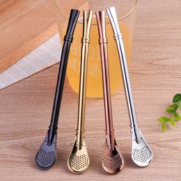 Stainless Steel Drinking Straw Philtre Handmade Yerba Mate Tea Bombilla Gourd Washable Long Handle Teaspoon Coffee Stiring Kitchen Barware Tools 15.5cm 4 Colours