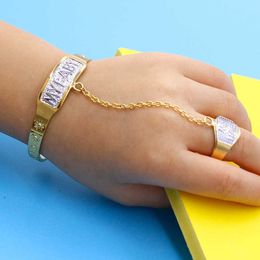 2021 New Two-tone Baby Bangles with Ring Gold Anti-allergy Letter My Baby for Kids Daughter or Son Cute Jewellery Accessories Q0717