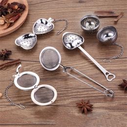 Premium Snap Leaf Ball Tea Strainer with Long Handle Chain for Loose Flavouring Spices Seasonings Stainless Steel Pincer Infuser Mesh Heart Shape Tea Philtre Steeper