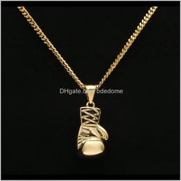 & Pendants Drop Delivery 2021 Mens Hip Hop Necklace Jewelry Stainless Steel Boxing Gloves Pendant Necklaces With 60Cm Gold Cuban Chain Zihcv