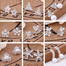 45 styles Fashion Jewellery Stud Silver Plated Earings Shining Crystal Earrings Women Zircon Earring For Daily Wear Wedding Party Gifts