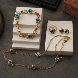 Earrings & Necklace Arab Muslim Wedding Jewelry Gold Costume Turkey Blue Eye Necklace/earrings/ring/bracelet Set