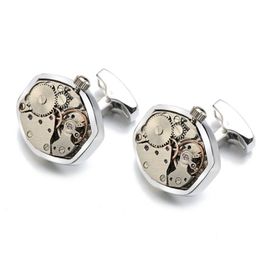 Movement Cufflinks Non-Functional Stainless Steel Steampunk Gear Watch Mechanism Cuff links for Mens Relojes gemelos