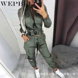 WEPBEL Women Tracksuits Casual Two Piece Set 2020 Autumn Long Sleeve Zipper Tops and Long Pants Suit Ladies Overalls with Pocket Y0625