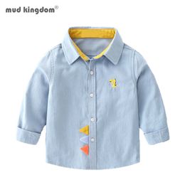 Mudkingdom Boys Shirts Cute Cartoon Dinosaur Embroidery Long Sleeve Tops for Kids 210615