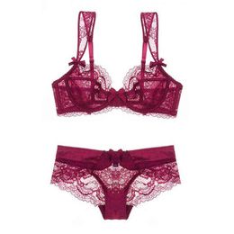 NXY sexy set Ultra Thin Transparent Lace Bra and Panties Set Underwire See Through Underwear Women Lingerie Big Size 95C 95D A B C D Cup 1127