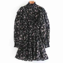 Women Vintege Chiffon Summer Mini Dress Long Sleeve Floral Print Ruffles Lining Female Elegant Dresses Vestidos WW6696 210513