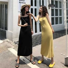 Women Sleeveless Maxi Dress Sexy Sling Split Dress Knitted Long Dresses Plus Size Bodycon Dresses Y0726