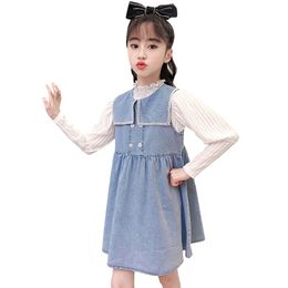 Teen Girls Clothing Blouse + Denim Vest Costume For Spring Autumn Outfit Casual Style Kids 210527