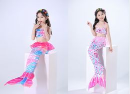 Girls Two Piece Colourful Mermaid Swimsuit Mermaids Tail with Flippers Bikini Set 2-11T Kids Princess Swimwear 2 Style