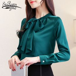 Office Lady Long Sleeve Casual Women Tops Bow Solid Elegant Clothing Autumn Fashion Chiffon Blouses 6259 50 210508