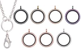 10pcs/lot 30mm Round Floating charms sparkling locket pendant necklace crystal glass living memory Floating Locket free chains X0707